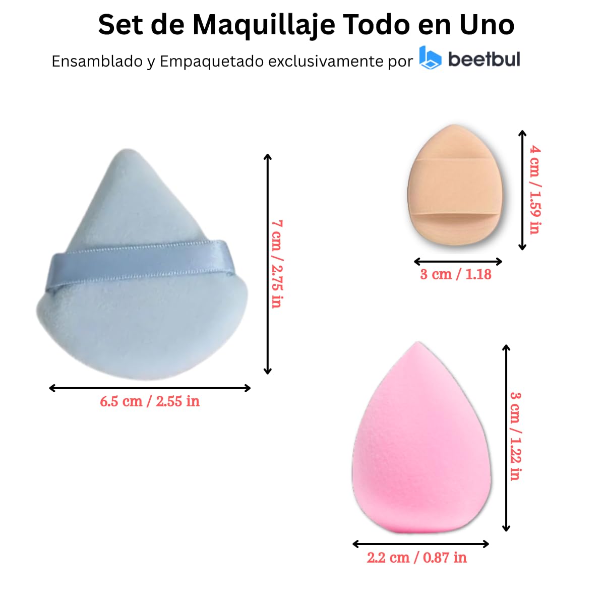 Beetbul Makeup Kit: Bissú Translucent Setting Powder 8g + Velvet Puff + 2 Finger Puffs + Sponge, Matte Shine Control - Image 4