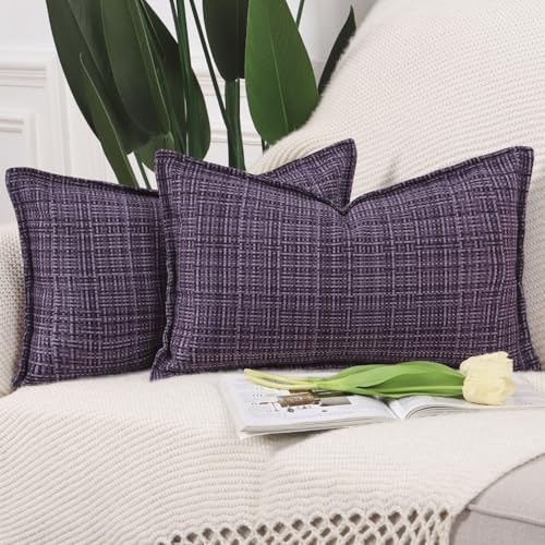Madizz Juego de 2 Suave Lino de Poliéster Tejido Decorativo Al Aire Libre Funda de cojíns con Borde Lujo Estilo Fundas de Almohada para el Patio Sofá Dormitorio Violeta Rectangular 30 x 50 cm