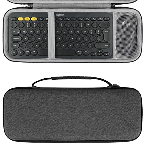 Geekria Hard Travel Carrying Case, Compatible with Logitech K380s/K380 + M355/M350s, Keyboard and Pebble Mouse Combo Protective Travel Bag (Dark Gray)