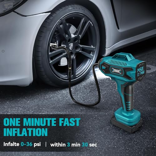Image of DIYtoolifz 160PSI Cordless Tire Inflator Compatible with Makita 18V Battery | Portable Air Compressor Air Pump with Digital Pressure Gauge, Fast Inflation for Cars, Motorcycles, Bikes (Tool Onlyl)