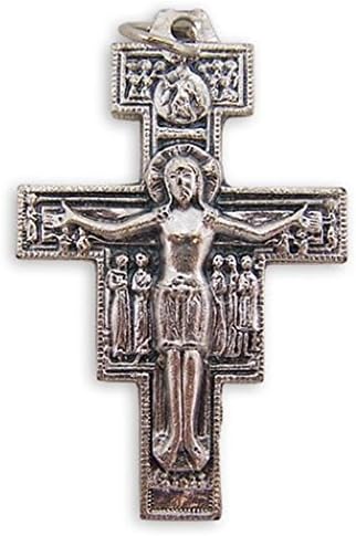 Silver Tone Saint Francis San Damiano Cross Crucifix Pendant, 2 Inch