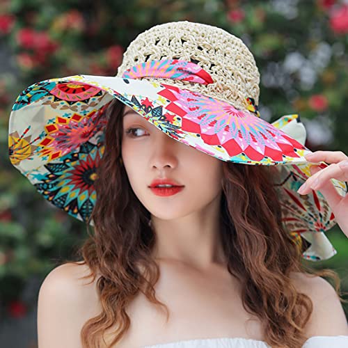 Sombrero de paja femenino con ala ancha para sol miniatura 4