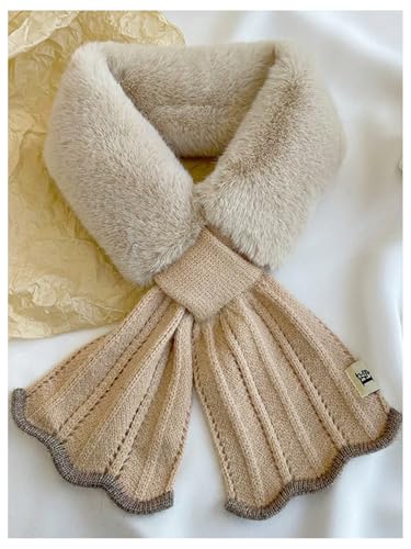 Verdusa Women's Faux Fur Collar Scarf Knitted Neck Gaiter Warm Cute Winter Scarves2