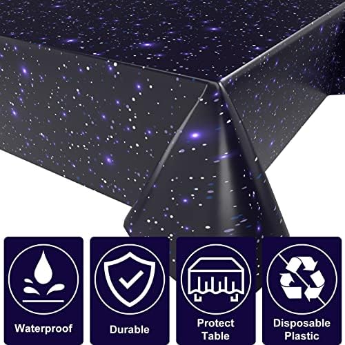OTTPL Space Tablecloth 3 Pieces, Galaxy Table Covers for Space Theme Party, Starry Night Printed Disposable Plastic Table Decoration for Birthday Anniversary Dinner Picnic 54X108inch, Navy Blue Space