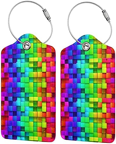 2 Pack Luggage Tags for Travel PU Leather Luggage Tag Name ID Labels with Privacy Cover for Suitcases Women Men Kids Girls