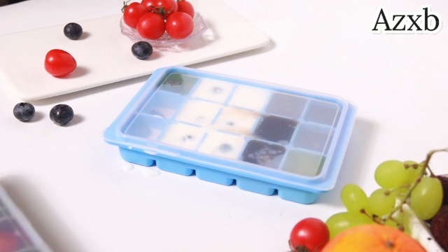 Bandeja de cubitos de hielo de silicona con tapa, 1 unidad 15 cubos miniatura 7