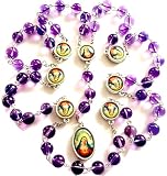 elegantmedical hecho a mano morado Amatista Bead 7 siete dolores de María Rosario católico collar caja de regalo