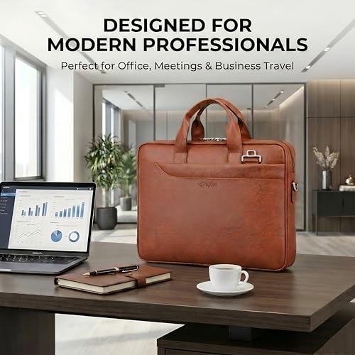Image of EXIM Prime Laptop Bag for Men Office Use| Office Bag for Men| Vegan Leather Laptop Messenger Bag| Fits Up to 15.6 Inch Laptop| Business Briefcase with Handle and Shoulder Strap
