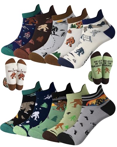 Image of Chicingyou 10 Pairs Funny Sasquatch Socks for Men Cool Novelty Outdoor Ankle Socks Birthday Halloween Christmas Gift for Sasquatch Lover