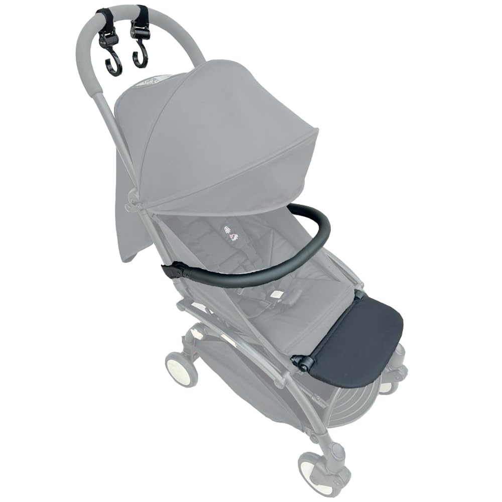 3pcs/set accesorios cochecito de piel sintética apoyabrazos reposapiés y ganchos compatibles con los cochecitos Babyzen YOYO 2 y YOYO+ (Negro)