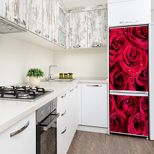 Rosas rojas cubierta refrigerador autoadhesiva 70x190 pegatinas pared cocina 4