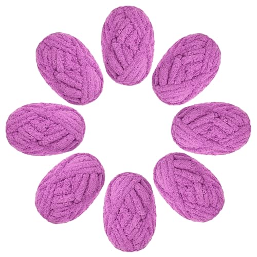 Chunky Yarn for Hand Knitting Crocheting, Aeelike #8 Weight 100-percent Polyester Soft Jumbo Fluffy Chenille Yarn for Blankets Rugs Mats, 8 Skeins Bulky Yarns for Beginners & Hand Crafter, Purple