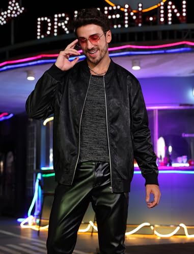 ODIZLI Men's Bomber Jacket Long Sleeve Zip Up Jacket Windbreaker 70s Disco Night Party Nightclub Jackets3