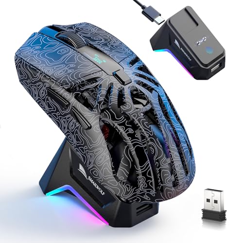 Image of RGB Magnetic Charging Dock Gaming Mouse, 12K DPI, PAW3311 Sensor, Tri-Mode Wireless, 6 Programmable Buttons, Ultra-Light 72g for PC /Mac (Black)