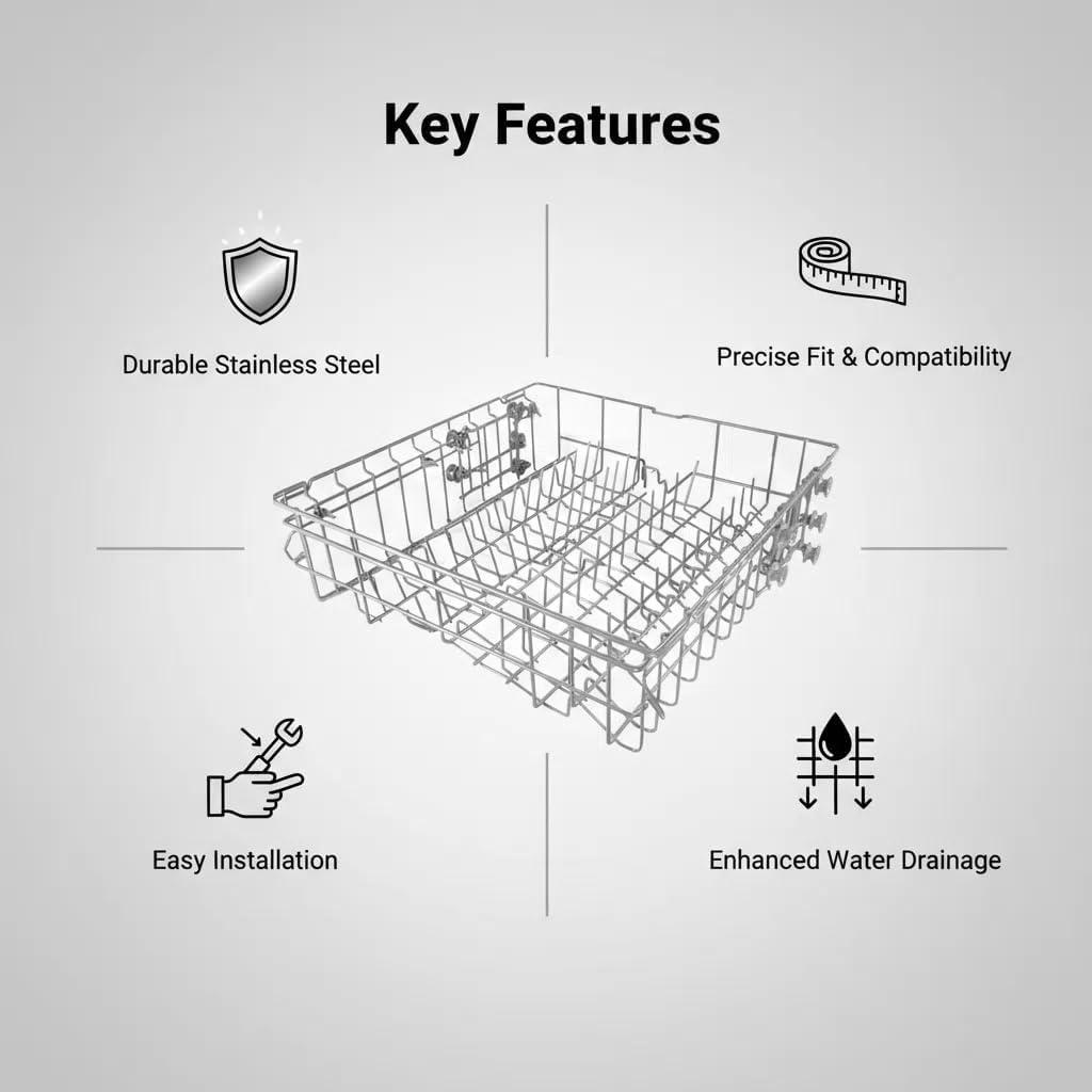 DD82-01384A Lower Dishrack Assembly for Samsung Dishwashers – Compatible with OEM DD81-02295A, Replacement for DW80 Series, 22.5” x 20.5”