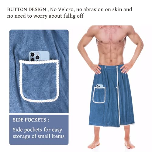 BABYSHEEP Men's Towel Wrap Bathrobe, Soft Adjustable Bath Wrap for Shower, Sauna Towels, Men Wrap Robes Microfiber Bath Towel, Blue3