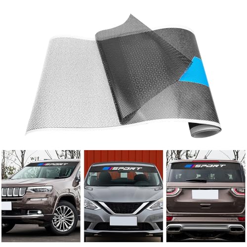 Image of Black Front and Rear Windshield Window Vinyl Decal Transparent Car Sport Banner Strip Film Universal Racing Style Decoration Sticker (Blue Blue Red)