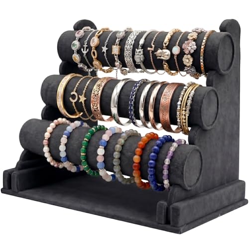 powerking Black Velvet Jewelry Organizer Stand 3 Tiers Detachable Bracelet Display Stand and Holder Jewelry Display Organizer for Bracelet Watch