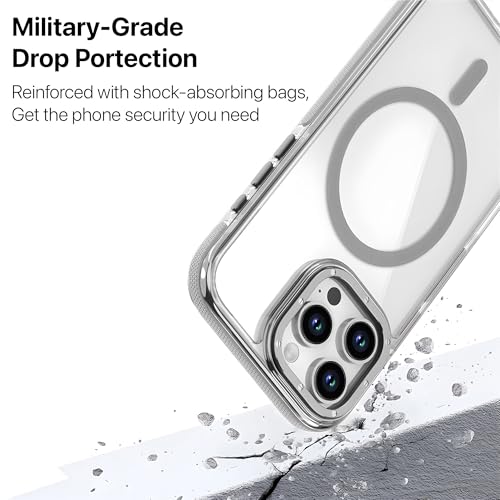 Image of eller sante Apex Magpro Back Cover Case for iPhone 16 Pro Max Scratch Resistant Camera Screen Protector TPU Shockproof 10ft Drop Protection Support Mag-Safe Wireless Charging- White