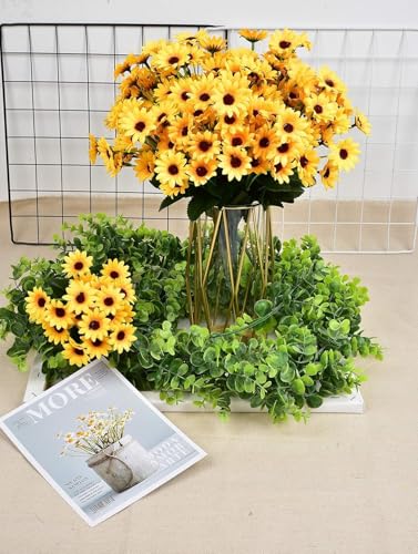 Image of CURATED CART Artificial Sunflowers, Yellow Silk Flowers for Home, Wedding, Party Decoration, Indoor Outdoor Floral Arrangement