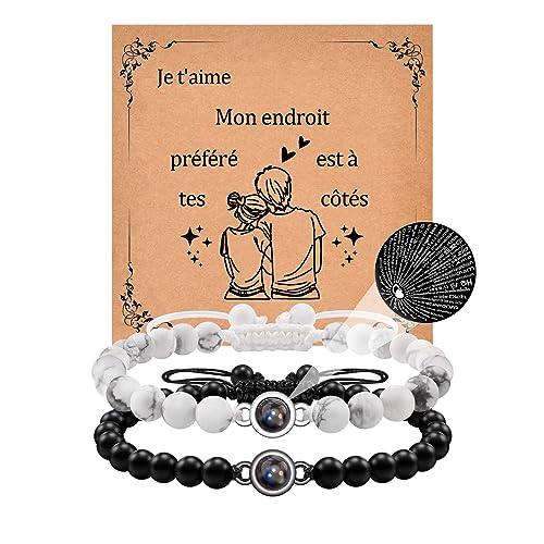 CheersLife Cadeau Couple Bracelet Couple Amoureux pour 2 Bracelet Connecté Je t'aime Cadeau Saint-Valentin pour Copain Homme Petit Ami Petite Amie Mari Femme...