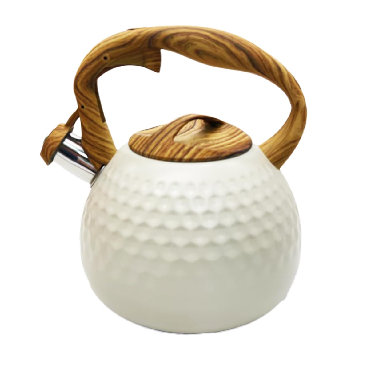 Bollitore retrò in acciaio inox, 3 l, color crema, con manico in legno, Herdarte