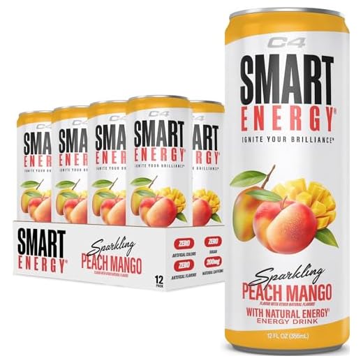 C4 Smart Energy Drink - Sugar Free Performance Fuel & Nootropic Brain Booster, Coffee Substitute or Alternative | Peach Mango Nectar 12 Oz - 12 Pack