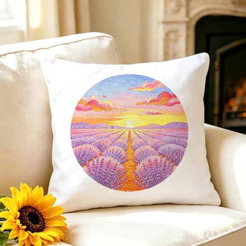 Image of BEUNITONE 4 Set Embroidery Kits for Beginners, Pink Scenery Design with Pre-Stamped Pattern Craft Kits Include Instruction and Hoops, 7.9 inchx7.9 inch Needlepoint Kits for Festival Gifts and Home Decor