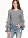 SheIn Women's Striped Layered Bell Sleeve Ruffle Blouse - Grey Small