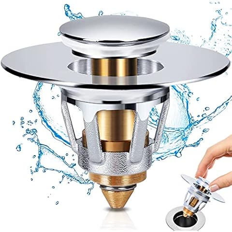 Bathroom Sink Stopper, 1.1-1.6” Basin Pop Up Strainer, Anti Clogging Sink Drain Filter, Bullet Core Push Type, Stainless Steel Sink Drain Plug with Hair Catcher, Silver, 1Pc Cover
