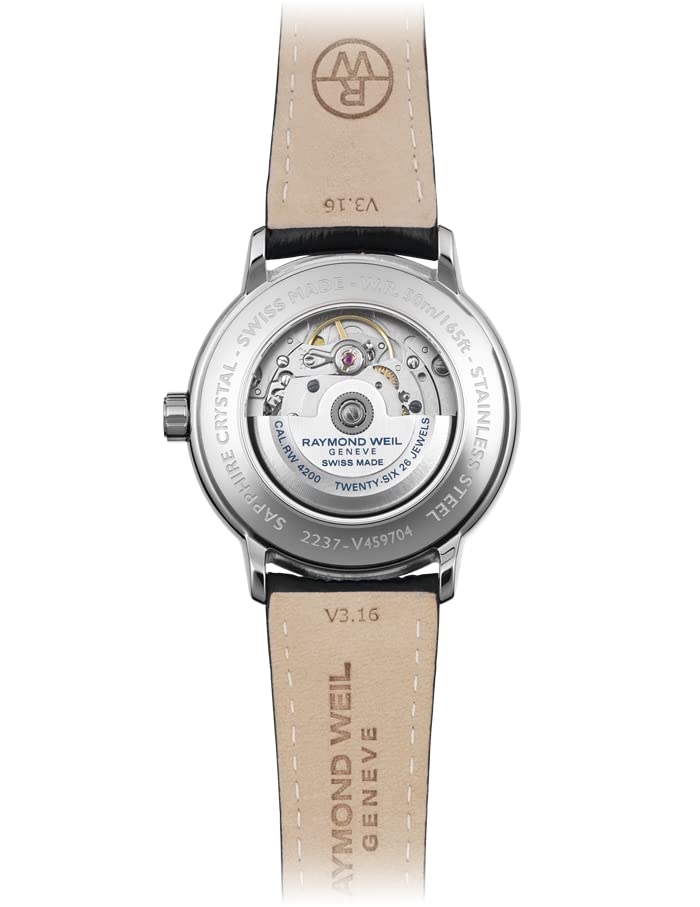 Raymond Weil Maestro Men's Automatic Watch, Silver Dial, Arabic Numerals, Genuine Black Leather Strap, 40 mm (Model: 2237-STC-05658)3