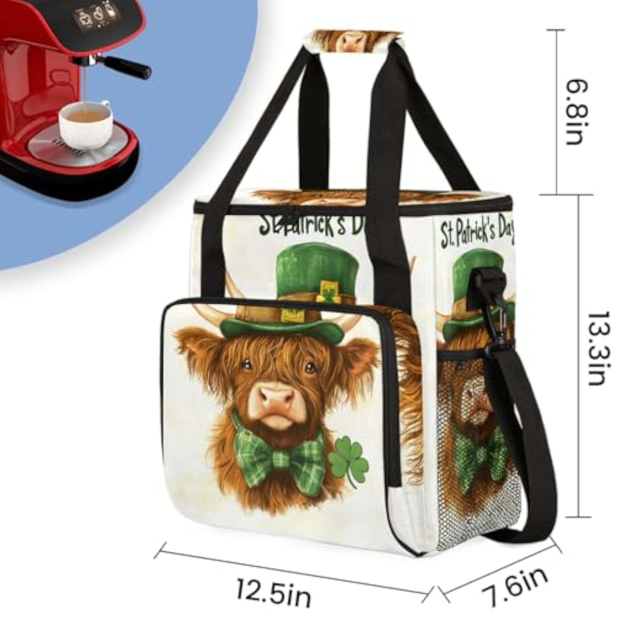 Highland Cow St. Patrick's Day Coffee Maker Carrying Bag, Insulated