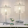 Luvkczc Crystal Table Lamp with Touch Control Set of 2, USB Bedside Crystal Table Lamp with USB C+A Ports, 3-Way Dimmable Lamp with Crystal Shade for Bedroom, Living Room, 6W LED Bulb Included