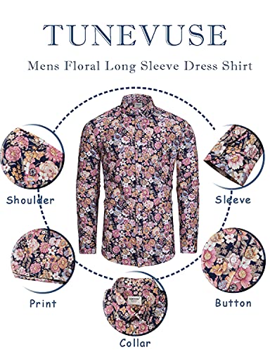 TUNEVUSE Mens Long Sleeve Floral Dress Shirt Flowered Pattern Print Button Down Shirts Cotton3