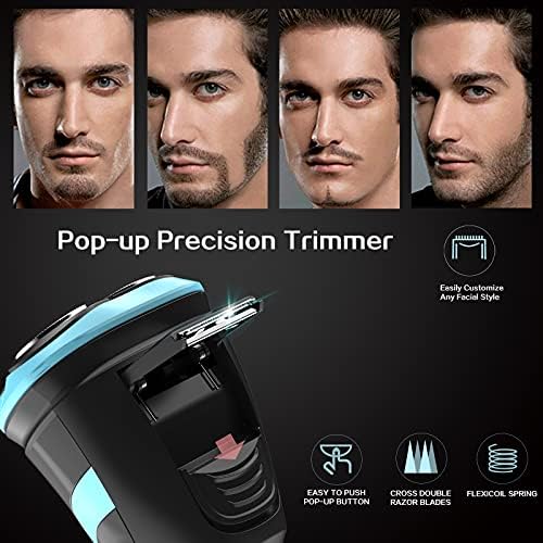 ROAMAN Electric Shaver Men, 3D Rechargeable Electric Rotary Razor, IPX7 Waterproof Wet and Dry Shaver with Powercut Blades, 120 Mins Run Time, Gift for Men, Blue