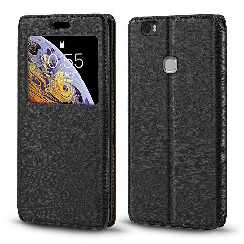 Shantime Sichtfenster-Lederhülle Kompatibel mit Huawei Honor Note 8, Elegantes Design mit Klarsichtanzeige, Unsichtbarem Magnetverschluss & Kartenfach(Schwarz)