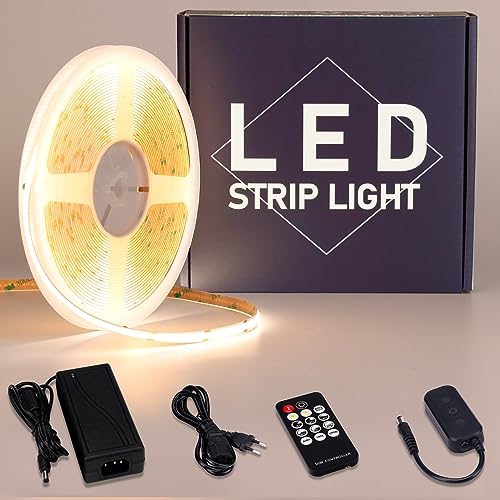 GOMING 24V 32.8ft(10M) COB LED Strip Light Dimmable Natural White 4000K with LED Dimmer 24V 3A 72W Power Supply 3120LEDs CRI 93+ 6300lm IP20 Not Waterproof LED Tape Lights for DIY Home Decor