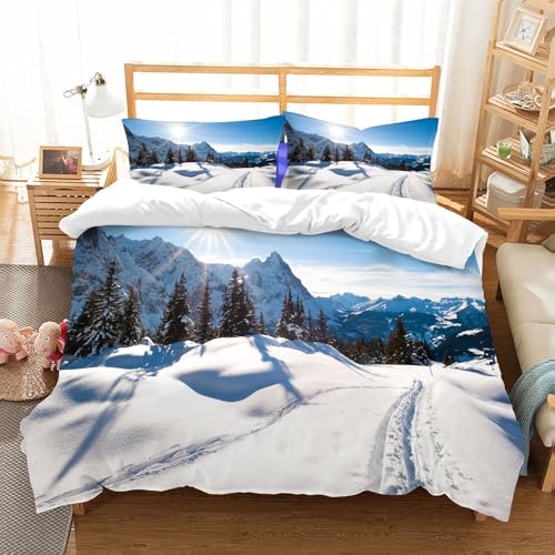 NIOYNJIS Ropa de Cama. Cubierta de Gran Comodidad,Hecha de algodón 100% Suave y Delicado,Muy amigable con la Piel,Decoraciones de Invierno, paisajes panorámicos de Invierno en Las montañas,152x203cm