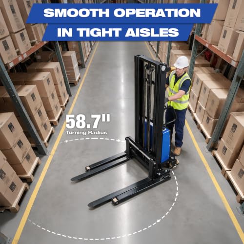 Image of BILT HARD Semi-Electric Pallet Stacker Material Lift, 3300 lbs Capacity, 118 inch Lift Height, Walkie Stacker with Adjustable Forks and Straddle Legs for Material Handling