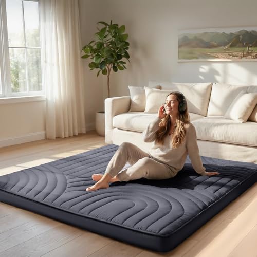 Image of ZonLi Japanese Floor Mattress Futon Mattress Queen Size, Thicken Roll Up Tatami Mat Washable Cover, Portable & Foldable Floor Bed Mattress for Sleeping, Dormitory, Adult