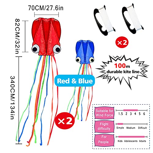 2Pack Large Octopus Kites, Long Tail Beautiful Easy Flyer Kites Beach Kites, Good Kites for Kids and Adults Easy to Fly