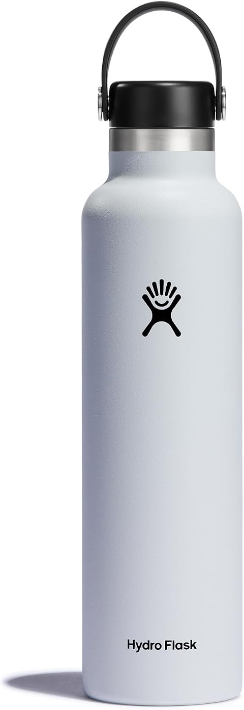 Hydro Flask - Standard Mouth - Botella de Agua 709 ml (24 oz) - Acero Inoxidable con Aislamiento al Vacío y Tapa a Prueba de Fugas y Revestimiento en Polvo - Standard Mouth - White