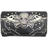 Justin West Women's Rhinestone Skull Crossbones with Angel Wings Shoulder Handbag (Black Wallet...
