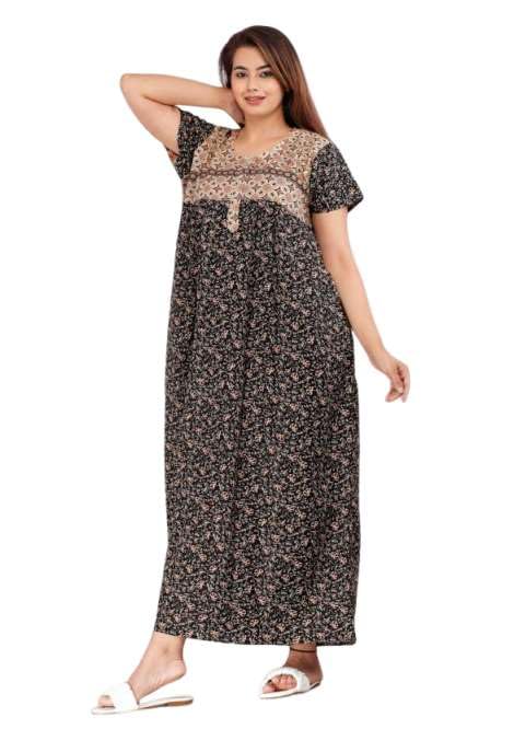 Image of Women Flower Printed Casual Wear Cotton Nighty - Gown-MFNT5014