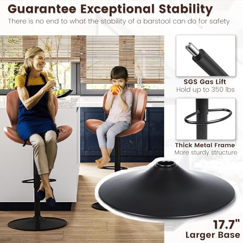 Image of Waleaf Modern Adjustable Bar Stools Set of 2, Faux Leather Upholstered Swivel Counter Stools, Counter Height Bar Stool with Large Base, Easy 5 Minute Assembly for Kitchen Island