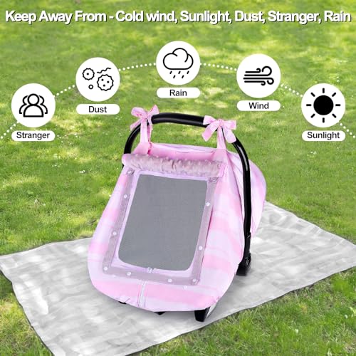 FIOBEE Baby Car Seat Cover, Car Seat Covers for Babies Infant Car Seat Canopy with Breathable Mesh Window Waterproof Carseat Cover for Babies Boy Girl 4 Seasons