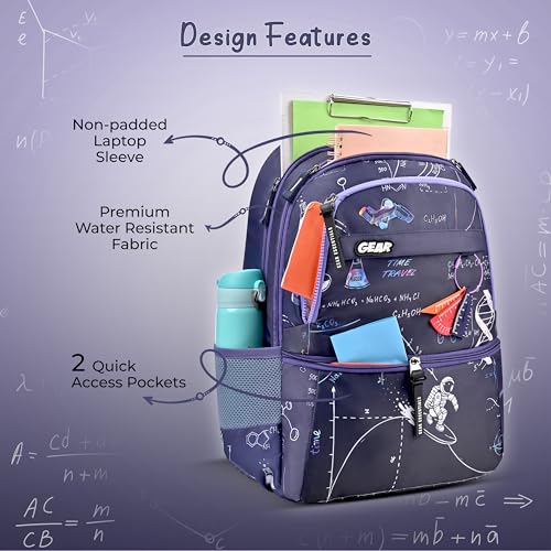 Image of Gear Astro Calculus 17 inch /30L Large Water Resistant School Bag | Casual Backpack | Daypack | Travel Backpack | Kids Bag for Boys /Girls (Purple - Orange)
