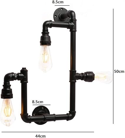 NZDY Vintage industriële wandlamp waterpijp wandverlichting steampunk 3 lampen zwart verspringende leidingen wandlamp gang lantaarn lamp voor photo 3