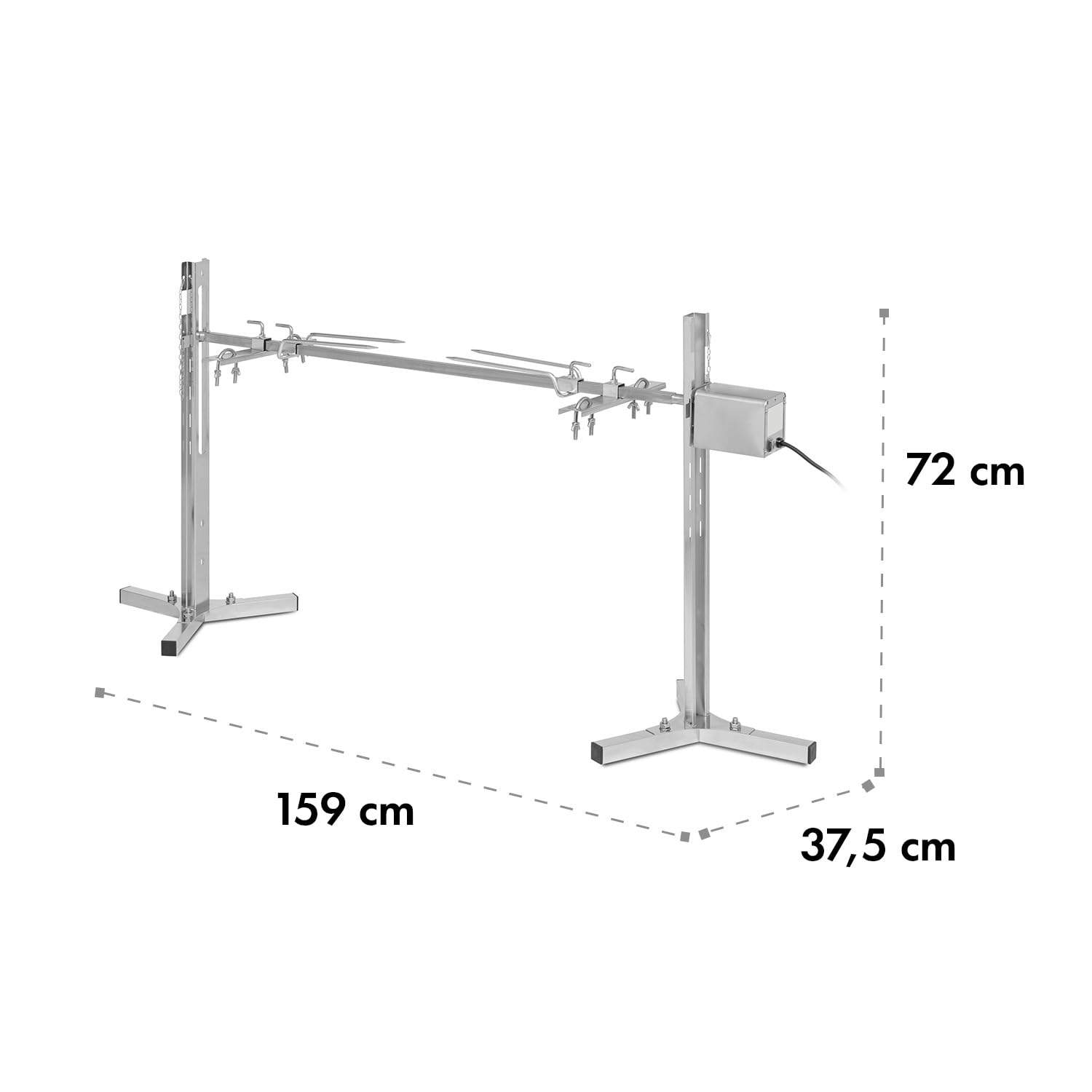 Klarstein Sauenland - Survivor asador de lechón, pincho giratorio, motor eléctrico de 12W, altura regulable 5 niveles, pincho giratorio, acero inoxidable, resiste hasta 70kg, estable, plateado