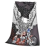 Motorcycle and American Flag Throw Blanket Motorcycle Lovers Gifts Travel Camping Couch Bed Sofa Soft Lightweight Warm Cozy Flannel Fleece Bed Blanket Microfiber Furry Fluffy Beds Decoration